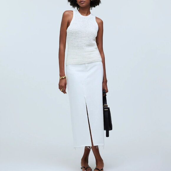 [NWT] Madewell Crochet-Knit Crewneck Sweater Tank in Bright Ivory - Picture 3 of 6